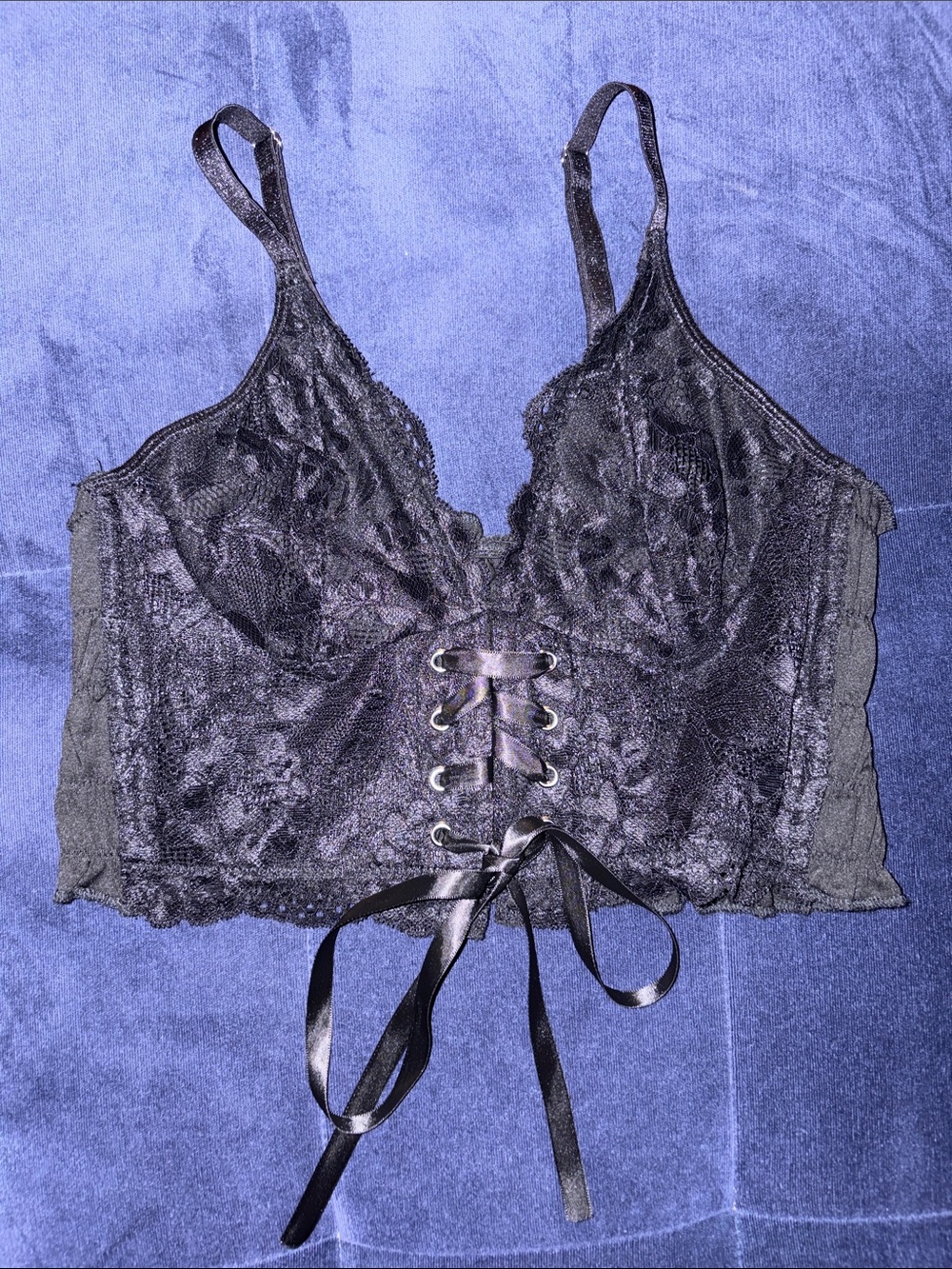 Black Lace Corset Top with Ribbon Tie